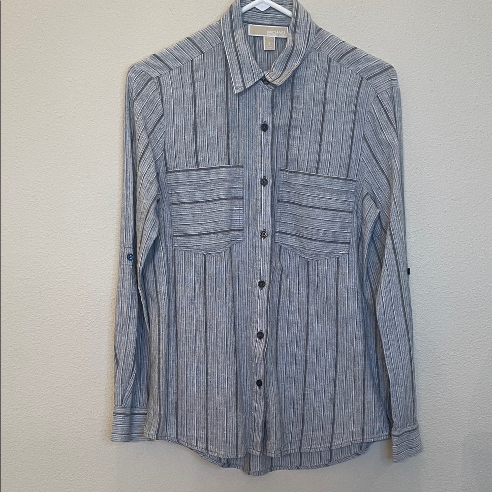 Michael Michael Kors Collared Button Down Partial Linen Blouse Size Small